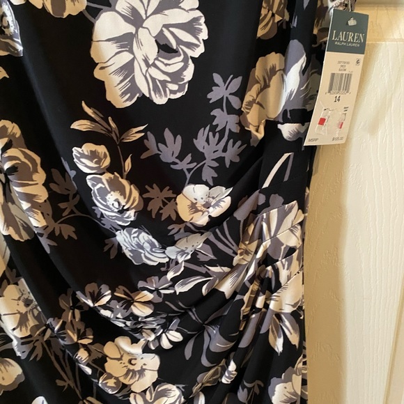 Lauren black/gray flowered boat neck gathered waist dress - Picture 6 of 11